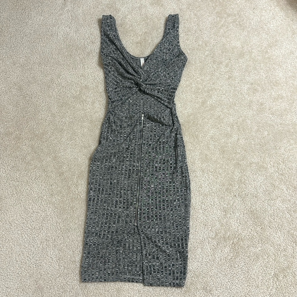 Heather Gray Bodycon Cutout Midi Dress